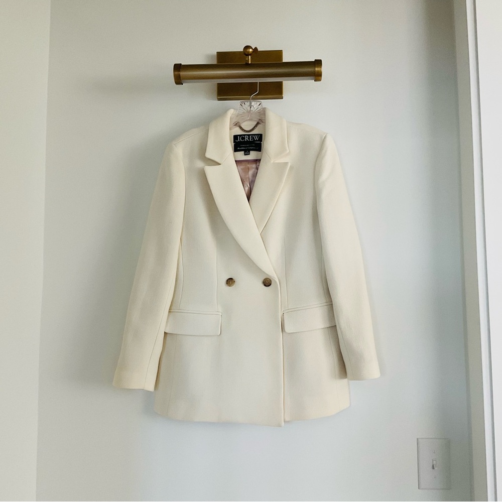 J. Crew Women's Ivory Double-Breasted Wool Blazer, Size 8, New Without Tags